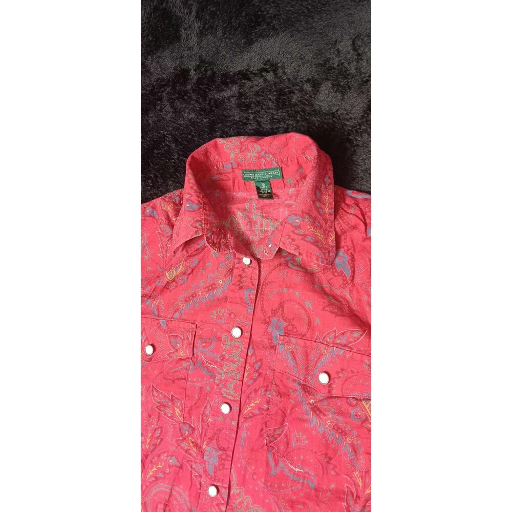 VTG Ralph Lauren Jeans Company Long Sleeve Pearl Snap Button Up M Red Paisley - Picture 3 of 12